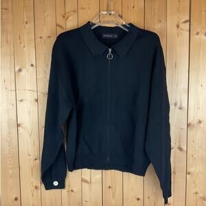 Apparalel  Full-Zip Long Sleeve Textured Top, Black - Size XL